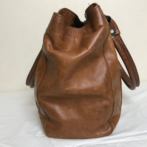 Frye Saddle Brown Natural Leather 12.5" x 10.5" Shoulder Satchel Hand Bag - Picture 7 of 16